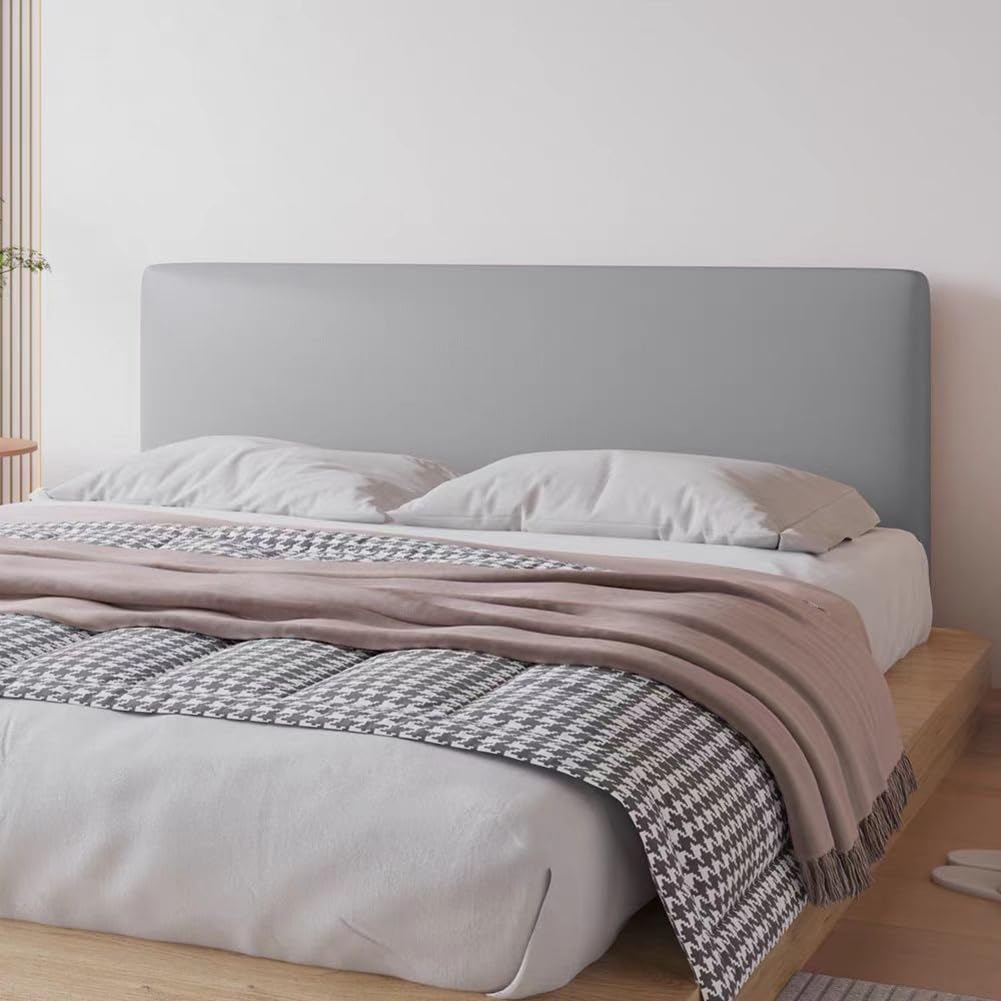 TLMQYXZE Soft Faux Leather Headboard Cover Stretch All-inclusive Tight Wrap Bed Head Cover Solid Color Bed Back Protector Cover For Super King/Double/Single Bed(Light gray,190-220cm)