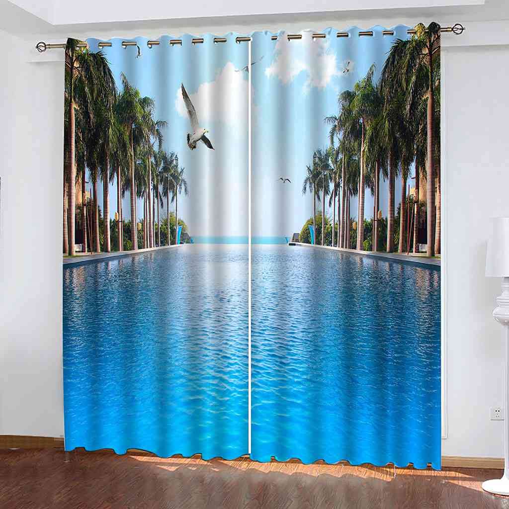Rideau occultant thermique et phonique bleu piscine double rideau isolant de salon 200x160