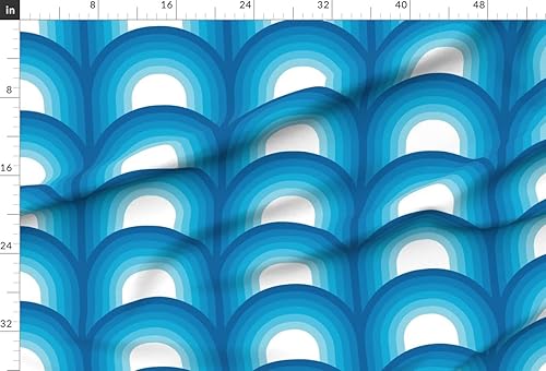 Miniatura 2 de Spoonflower Tela  Rayas azul océano playa olas retro de los años 70 estampado náutico en tela de gasa cuarto gordo  costura moda vestidos decoración