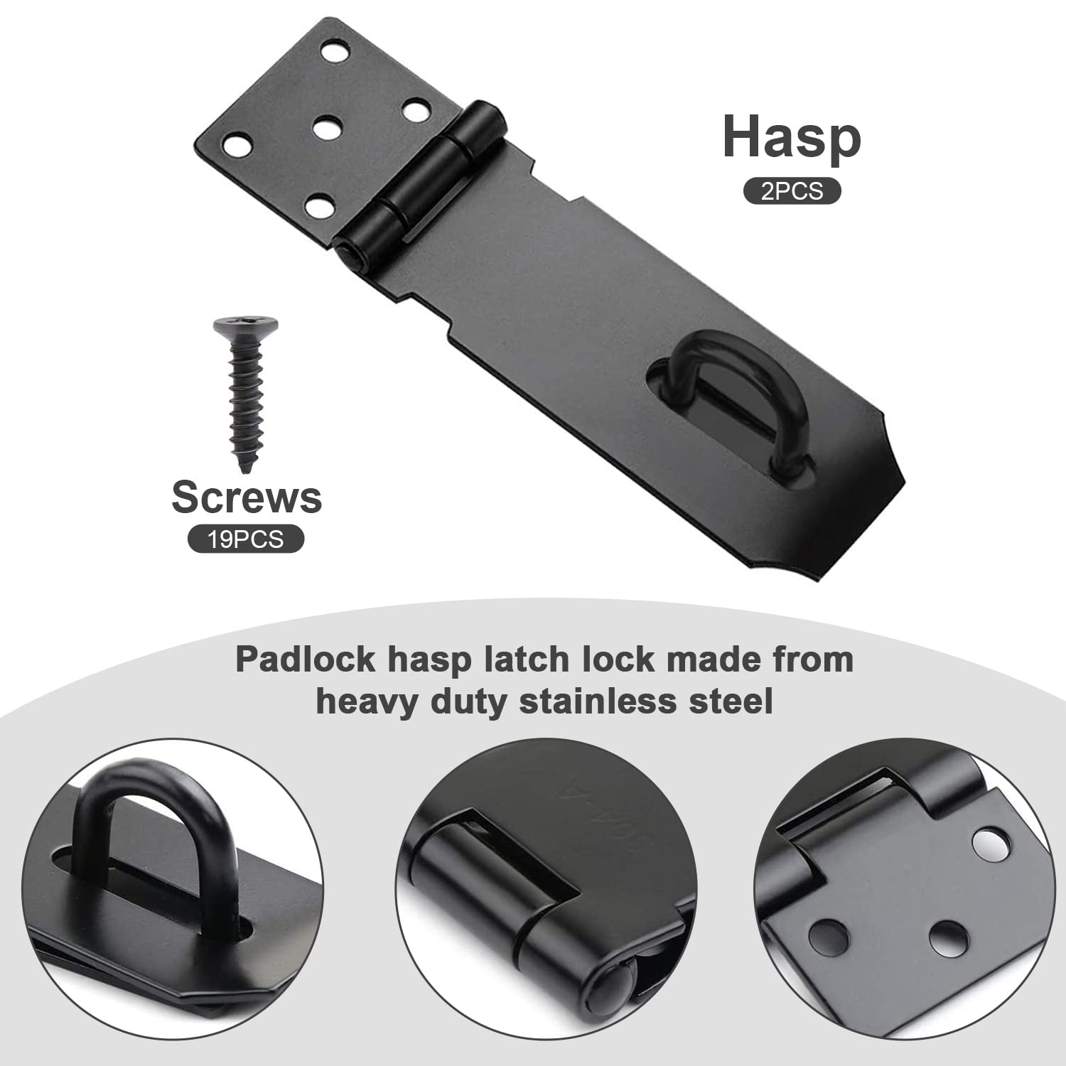 Chiavistello Porta per Lucchetto, 2 Pezzi Hasp Porta Pesante in Acciaio Inox per Lucchetto, 5 Pollici Hasp Serratura Porta Catenaccio Porta con Viti per Armadio Garage da Chiusura Porta(Nero)