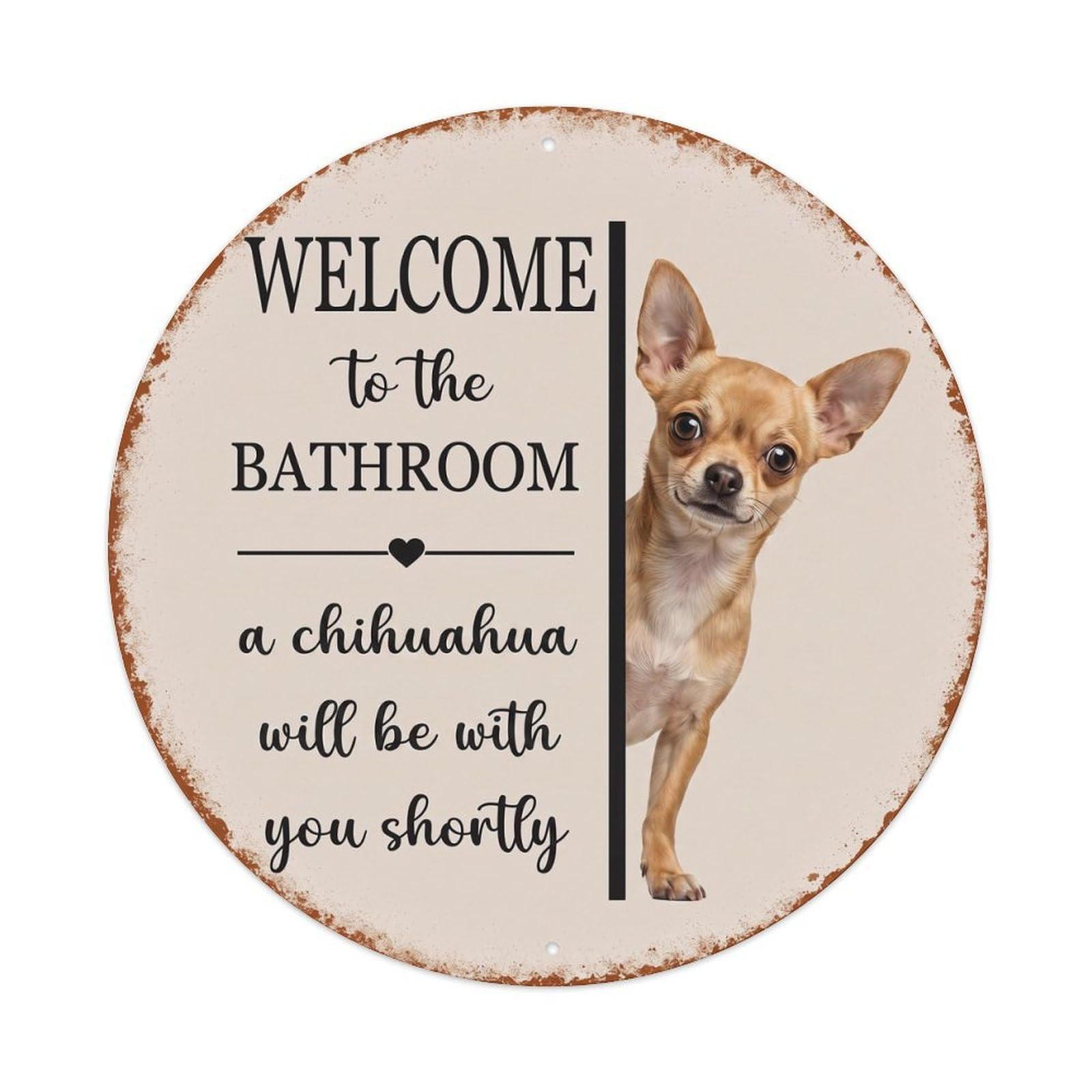 Vintage WELCOME To The BATHROOM Chihuahua Dog Metal Tin Sign