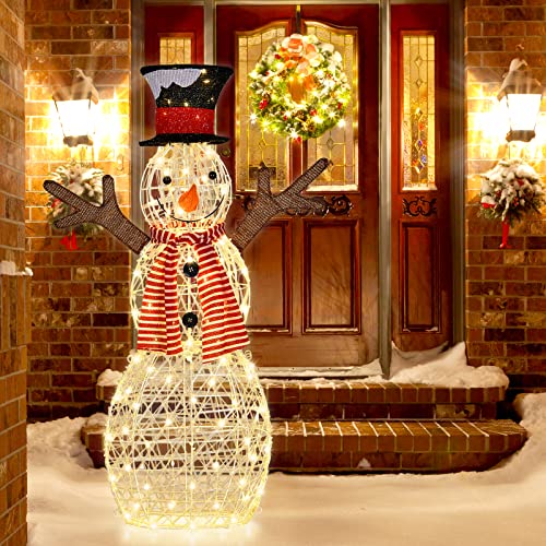 GOPLUS 110cm LED Schneemann, beleuchteter Weihnachtsschneemann mit 80...
