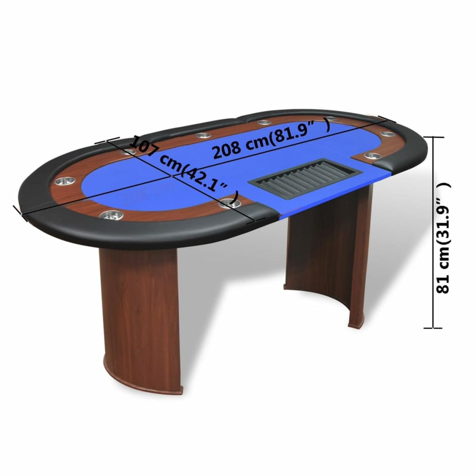 Pokertisch für 10 Spieler mit Dealerbereich und Chipablage, Poker Table, Spieltisch, Blackjack, Poker Tisch, Roulette Tisch, Deko Casino Poker, Blau