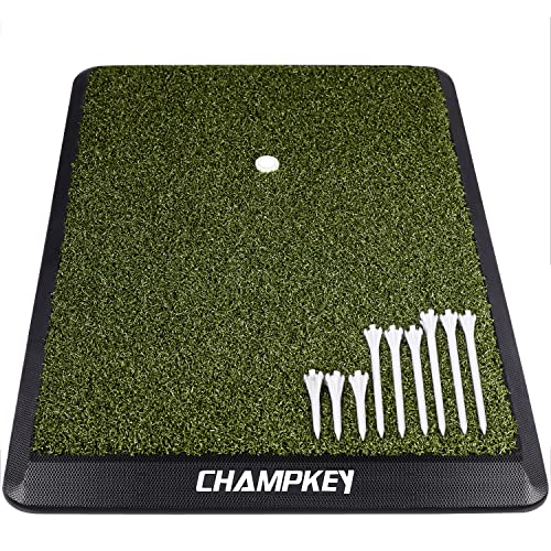 CHAMPKEY Premium Synthetic Turf Golf Hitting Mat | Heavy Duty Rubber Base Golf Practice Mat | Come with 1 Rubber Tee and 9 Plastic Tees (13" x 17", PRO Version) -  CK-G-HM-ST1.0-PRO-M