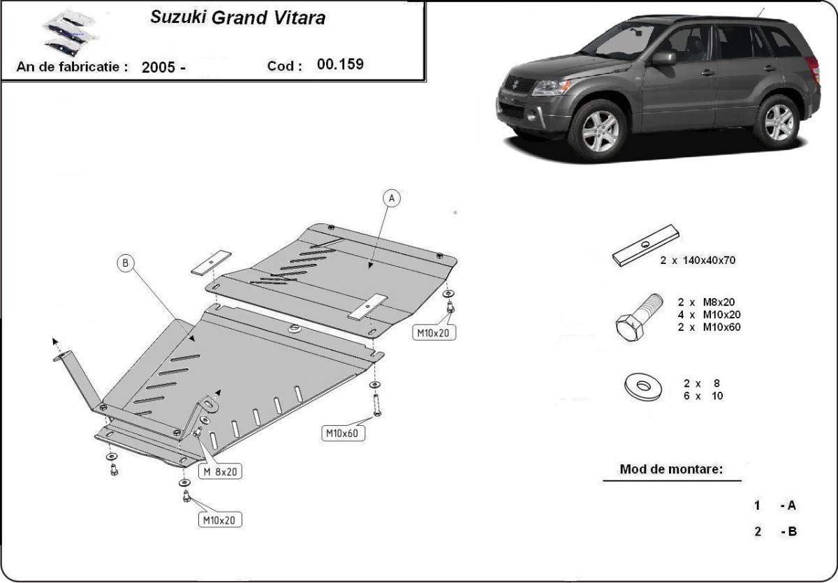 Protección metálica bajo caja de distribución compatible con Suzuki Grand Vitara 2 2005-2019