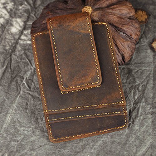 Le'aokuu Genuine Leather Magnet Money Clip Credit Card Case Holder Slim Wallet2