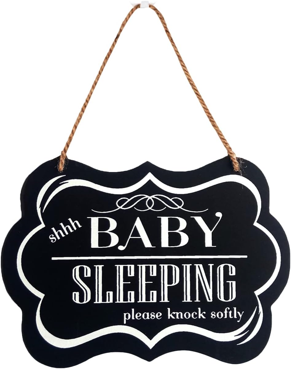 CAKIROTS Baby Sleeping Sign "shhh BABY SLEEPING please knock softly" Front Door Decor Newborn New Baby Gift Do Not Disturb Wooden Plaques Sign 8.7 x 6 Inch