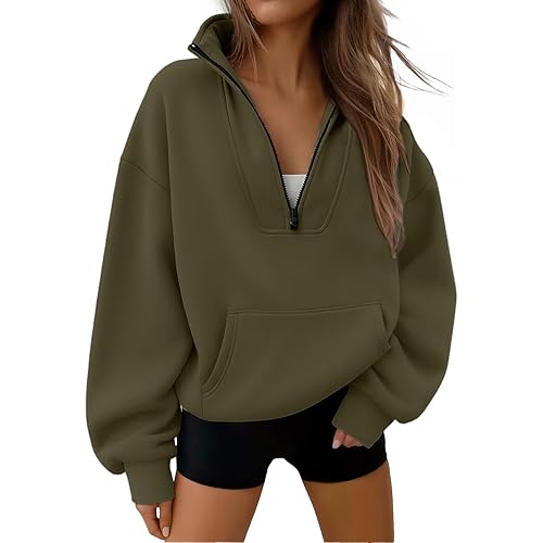 Trendy Queen Womens Sweatshirts Quarter Half Zip Pullover Oversized Hoodies Fall Fashion 2025 Winter Fleece Jackets Sweaters
