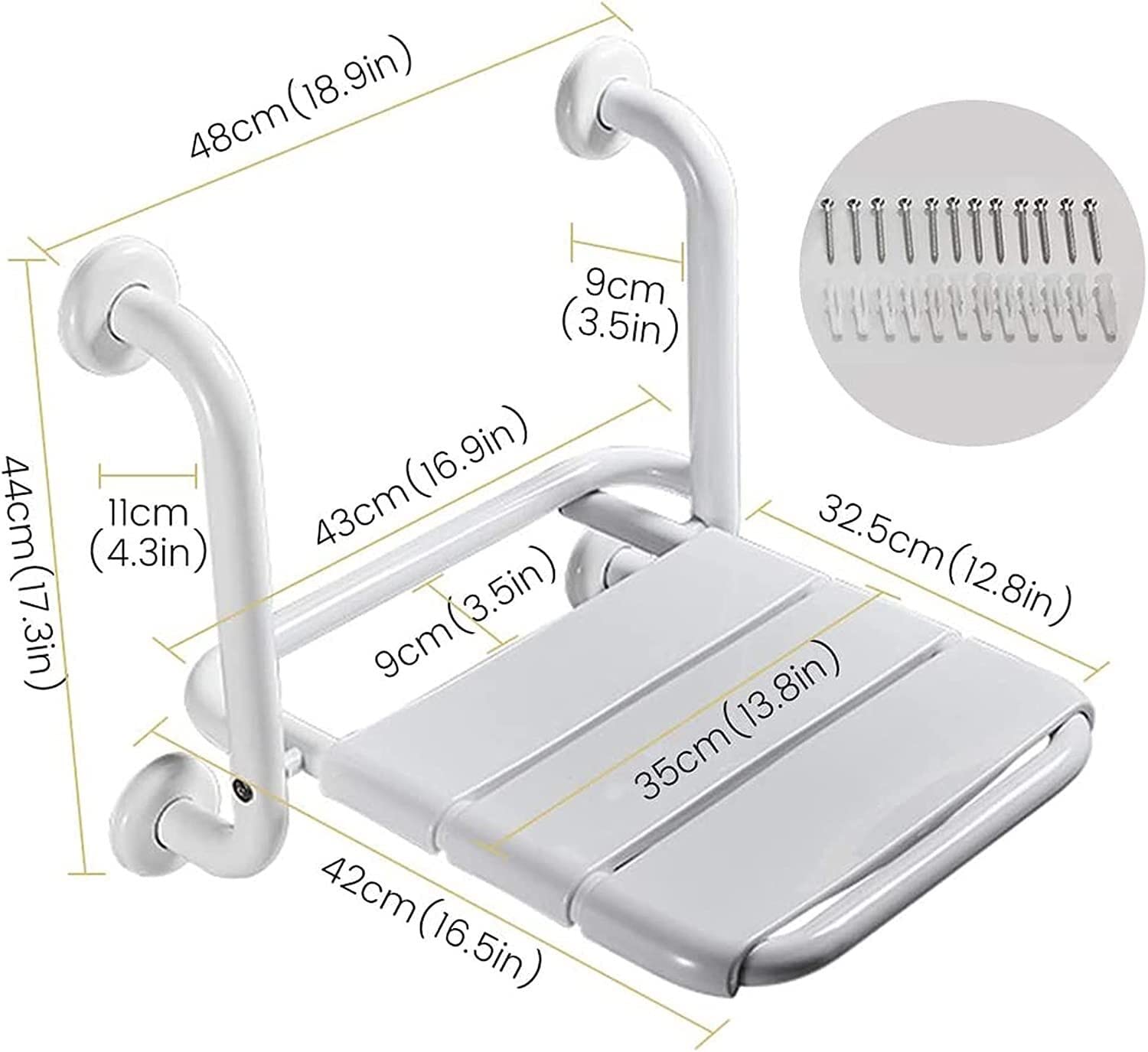 Asiento de Ducha abatible montado en la Pared Silla De Ducha Plegable Con Reposabrazos, Asiento De Ducha Montado En La Pared for Personas Mayores, Banco De Ducha De Baño Plegable Multifuncional 2 En 1