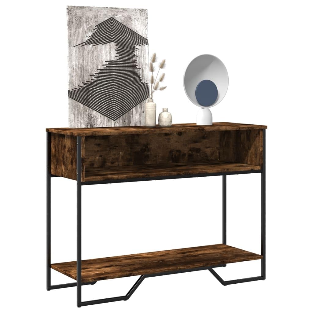 SXZenSpace Console Table Smoked Oak 100x35x74.5 cm Engineered Wood with Metal Handles Storage Shelf Elegant Hallway Furniture for Living Room Corridor Bedroom