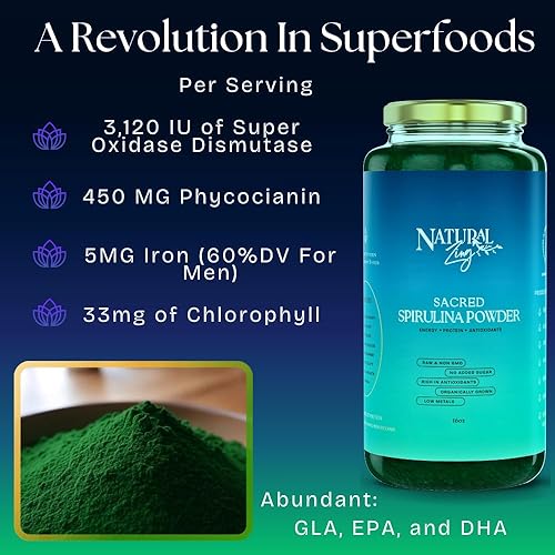 Miniatura 2 de Natural Zing Espirulina 100% pura (cruda, orgánica)  1000 16 onzas en polvo  Proteína vegana  Ficocianina  Beta caroteno