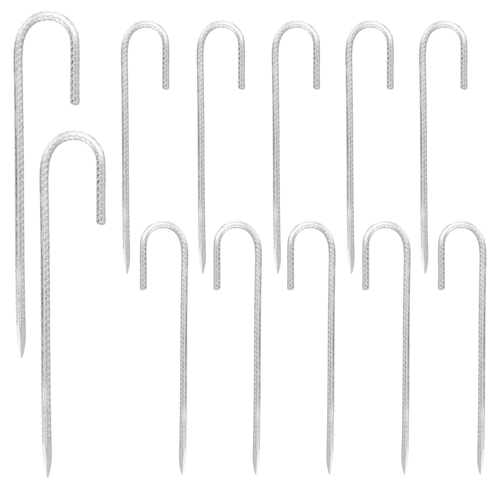 SOUJAP 12 PCS 12 Inch Steel Heavy Duty Tent Pegs, Galvanized Steel J Hooks Anchors, Ground Rebar Stakes for Camping Tents, Awning, Gazebo, Beach