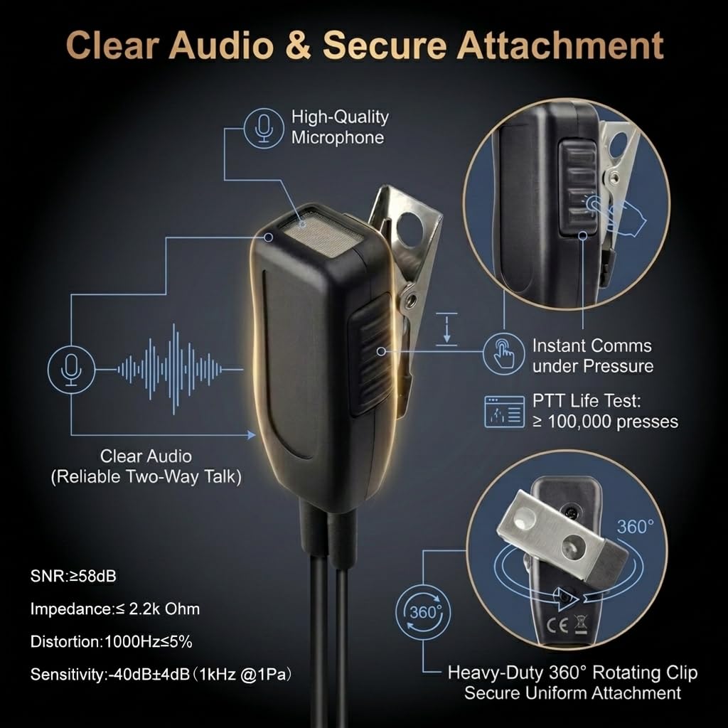 Auricolare per walkie talkie con microfono PTT per Motorola R7, MXP600, ION, APX N70 N50 N30. Auricolare professionale per sicurezza e sorveglianza con tubo acustico a bobina di ricambio aggiun