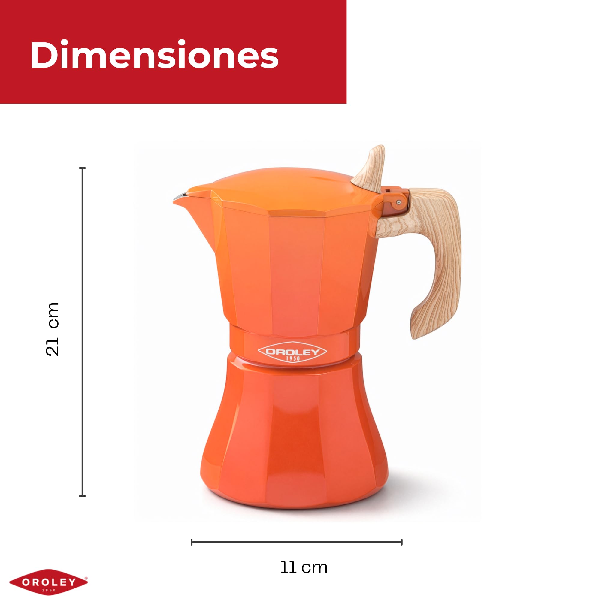 Oroley Cafetière italienne Petra 9 tasses orange aluminium