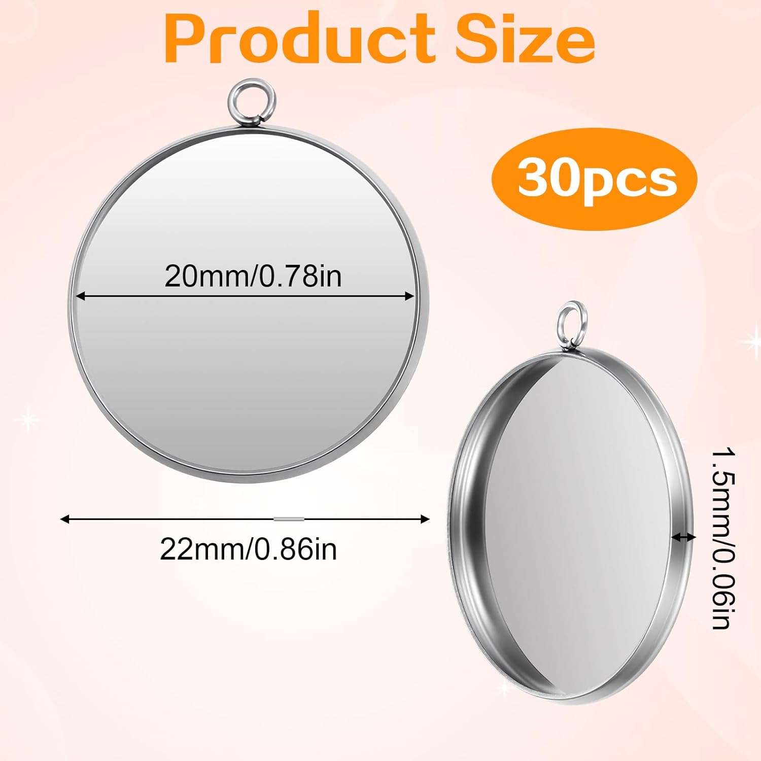 30 PCS Stainless Steel Round Pendant Trays, 20mm Silver Jewelry Blank Bezels, Cabochon Blanks Pendant Blanks Trays Base, Round Settings Charms for Earrings Necklace Pendants Jewelry Making Kits - Image 2