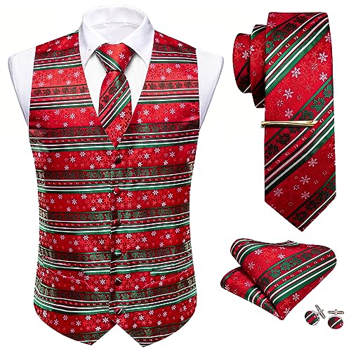 Barry.Wang Herren Weihnachten Weste Anzug Krawatte Urlaub Business Fliege Kleid Weste V-Ausschnitt Party Schneeflocke Xmas Kostüme, Rote und grüne...
