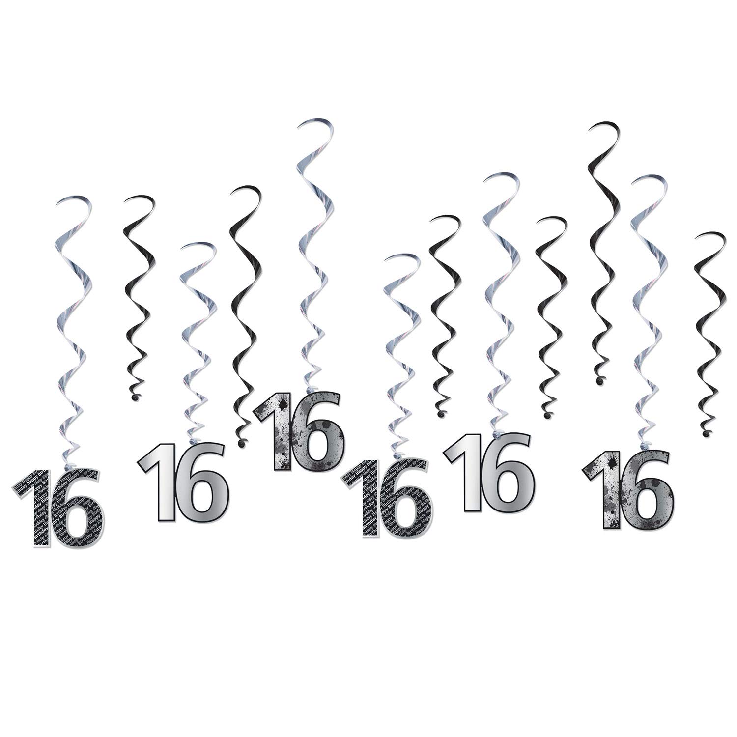 Metallic "16" Hanging Swirls (12 Pcs) - 1 Pack