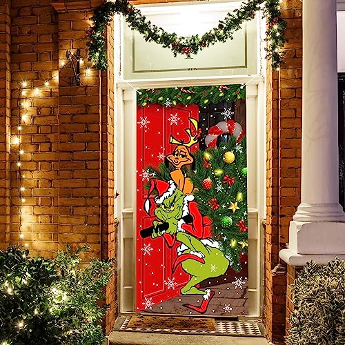 Grinch Decorações de Natal Capa de porta grinch Merry Grinchmas capa de porta 6 x 9 m preto Buffalo