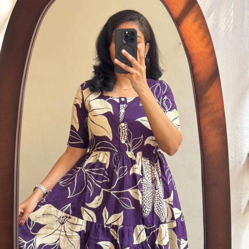 Image of Floral Midi Dress for Women - Summer Boho Dress, Lightweight & Breathable, Elegant Floral Print, Casual & Vacation Outfit, Comfortable Flowy Dress for Women