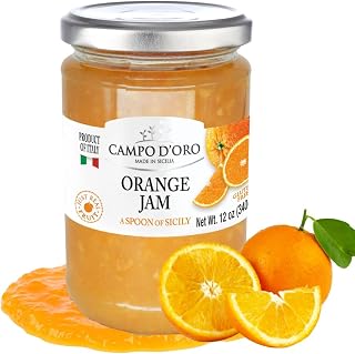 Campo D'Oro Sicilian Orange Marmalade – Italian Jam – 100% Real Fruit – No Additives – Orange Preserve Made from Fresh Pulp, Peels & Juice – 12 oz (340g)
