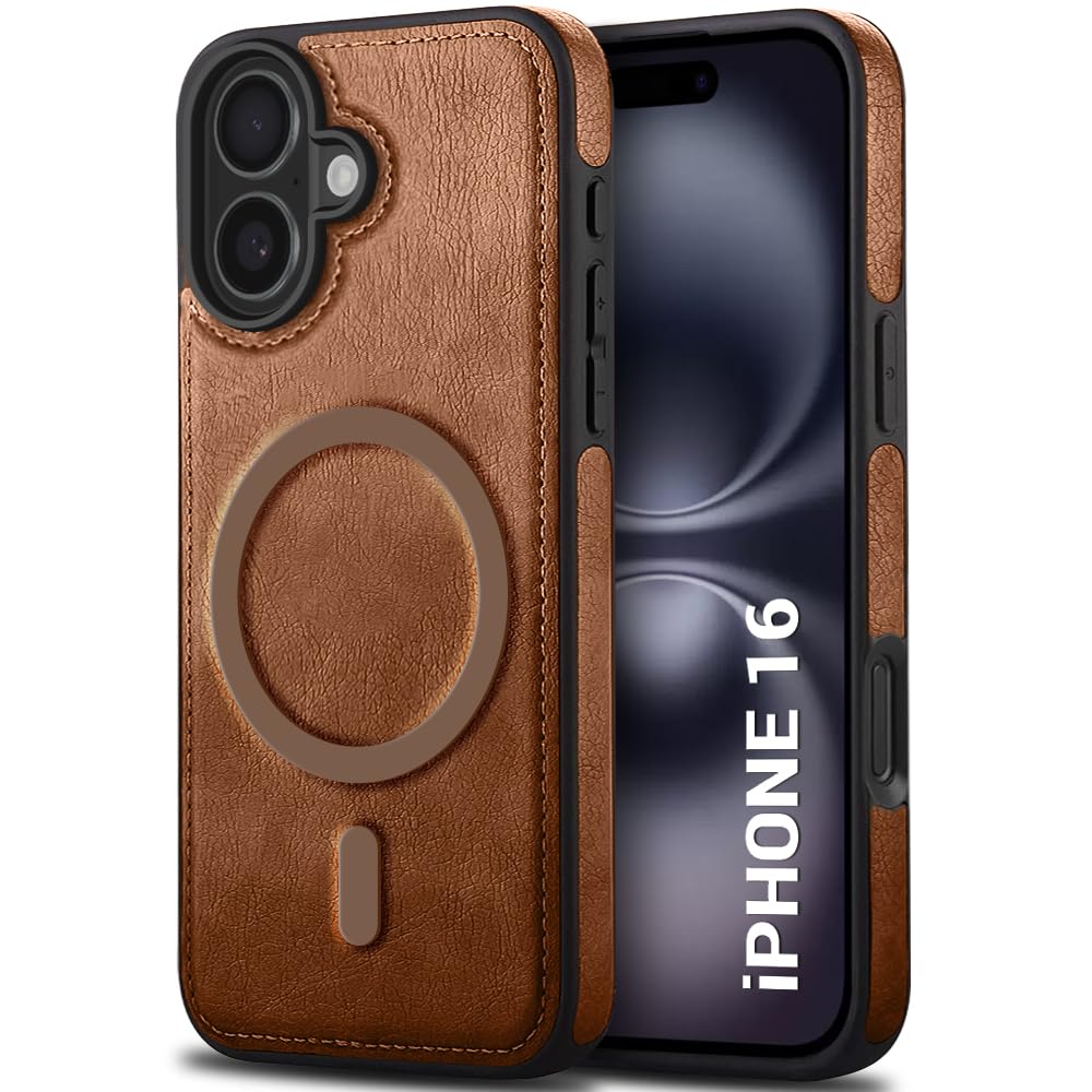 TheGiftKart Genuine Leather Finish Back Cover Case for iPhone 16 | Shockproof Design | Raised Edges for Camera & Screen Protection | Stunning Minimalist Design Case Cover (Compatible MagSafe, Brown)-image-36