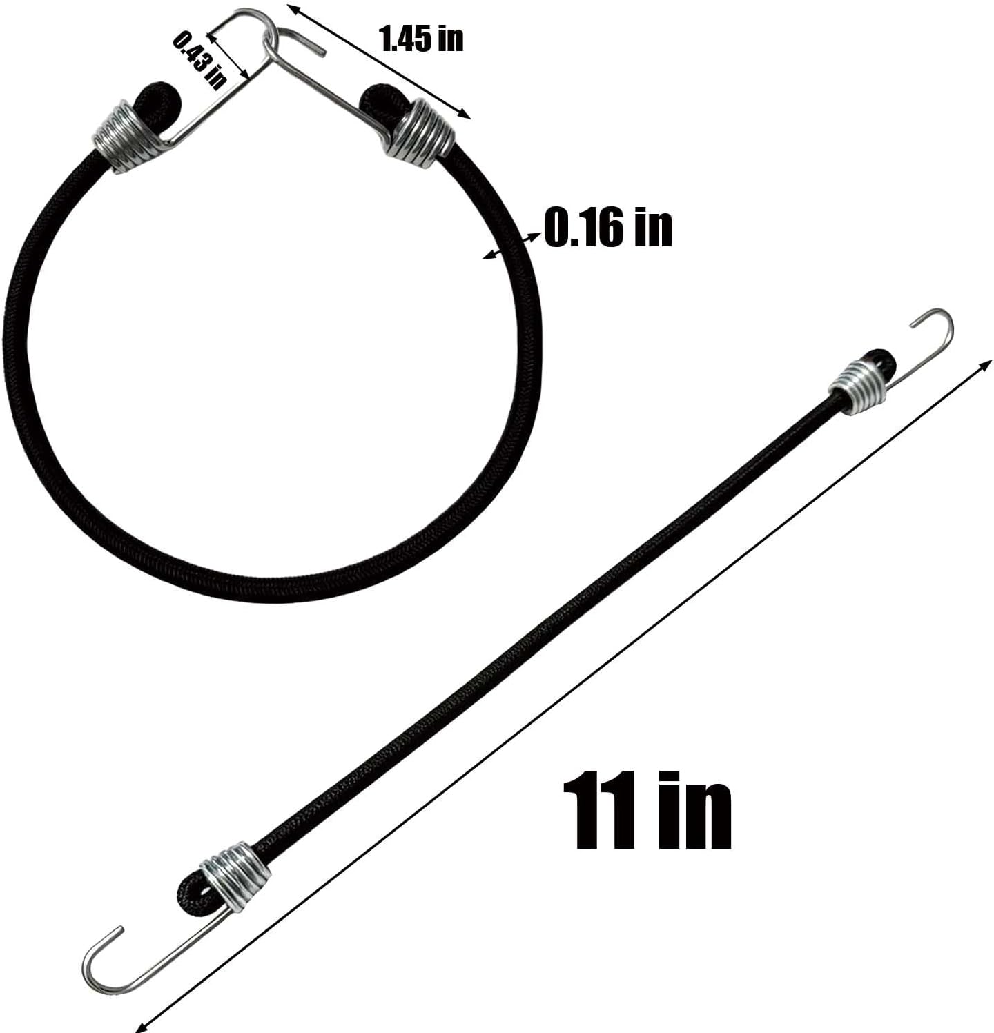 25 Pack Mini Bungee Cords, 11" Rubber Bungee Cord with Hooks, Black Bungee Cords for Fixed Tents, Waterproof Tarps, Bicycles, Car/RV Roof Racks, and Garage Tools