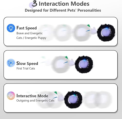 Miniatura 7 de ORSDA Juguetes para gatos, pelota móvil activada interactiva en 7 agujeros, bola de rodadura rápida automática, juguetes de escondite para gatos de