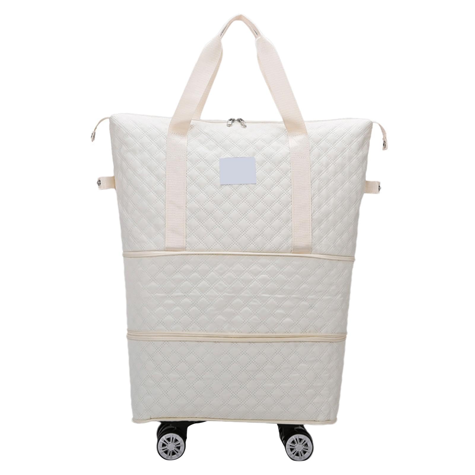 Bolsa de Viaje de Mano con Ruedas, Bolsa de Viaje Plegable con | Ruedas | Bolsa de Viaje con Ruedas, Bolsa de Equipaje de Mano, Maleta Extensible para el Viaje de los Padres, Beige, Ver