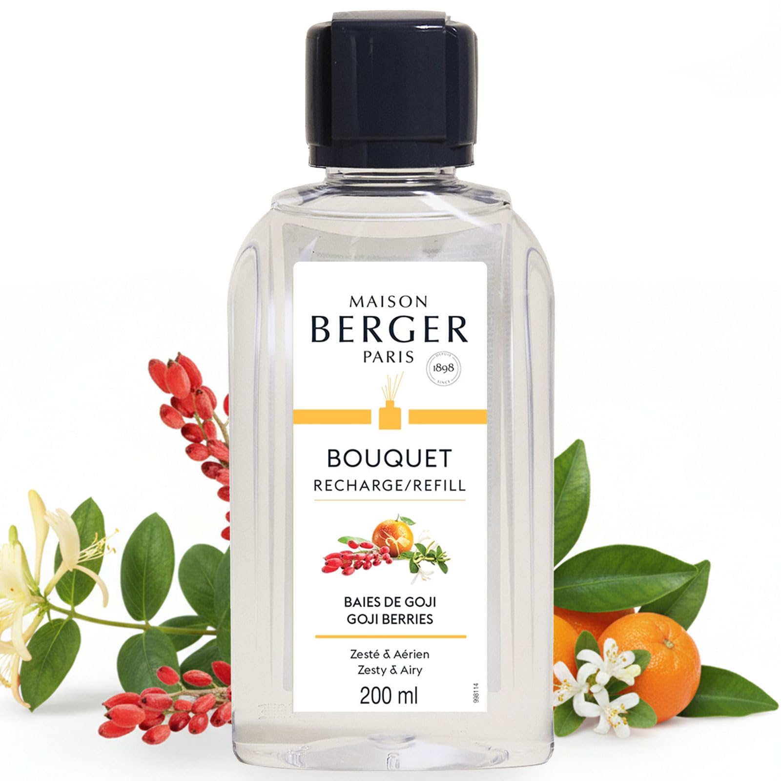 Maison Berger White – Reed Diffuser Refill Goji Berries – Home Fragrance Refill For The Home 200 Ml – Made In France – Long-Lasting, Gentle And Continuous Diffusion
