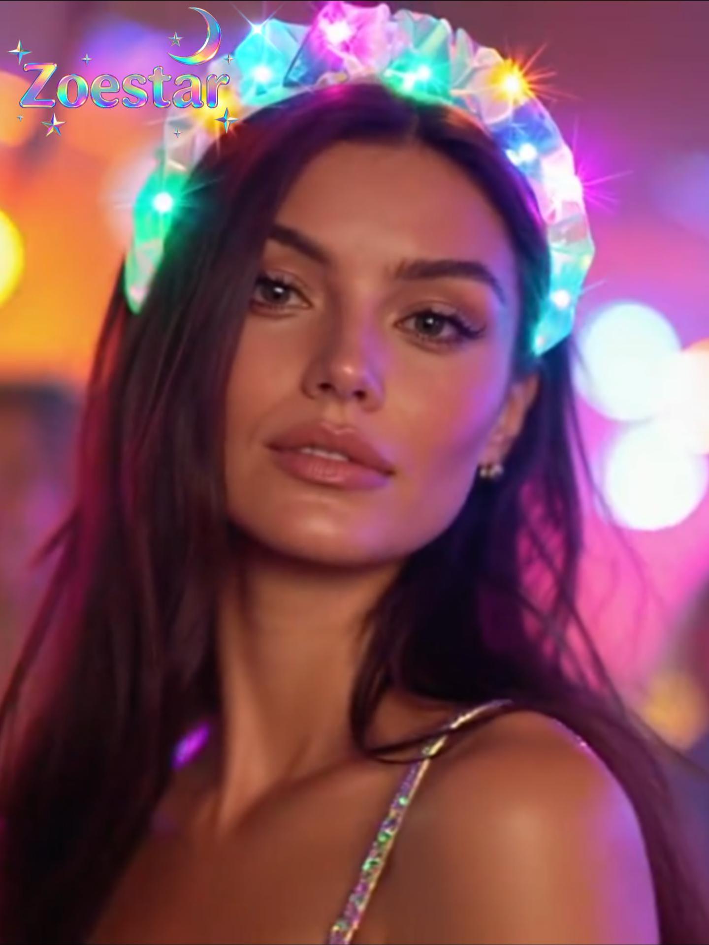 Fascia LED Con Fiamma Rossa Zoestar - Accessorio Capelli Luminoso Per Donna - 3 Modalità Luce - 6