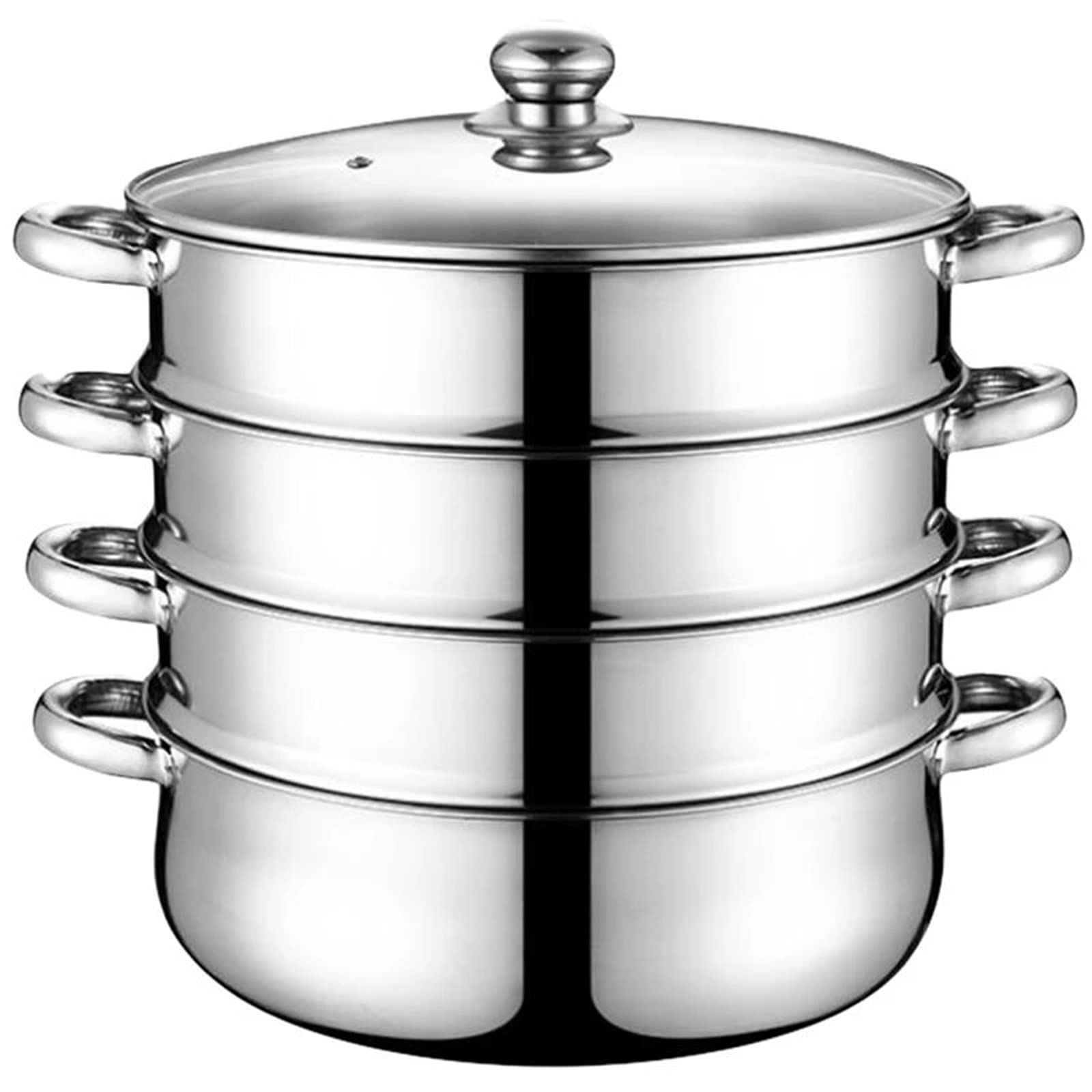 Pentola per cottura a vapore a Quattro strati, pentola per cottura a vapore multifunzione in Acciaio INOX per Uso domestico, pentola per cottura a vapore (Argento 28X28X29,50 cm)