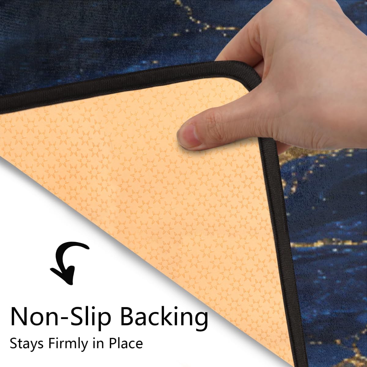 Anti Fatigue Navy Gold Marble Kitchen Mats for Floor 2 Piece Set, Waterproof Non Slip Boho Kitchen Floor Rugs, Comfort Standing Mat for Sink Laundry & Home Kitchen 17"x47"+17"x29"