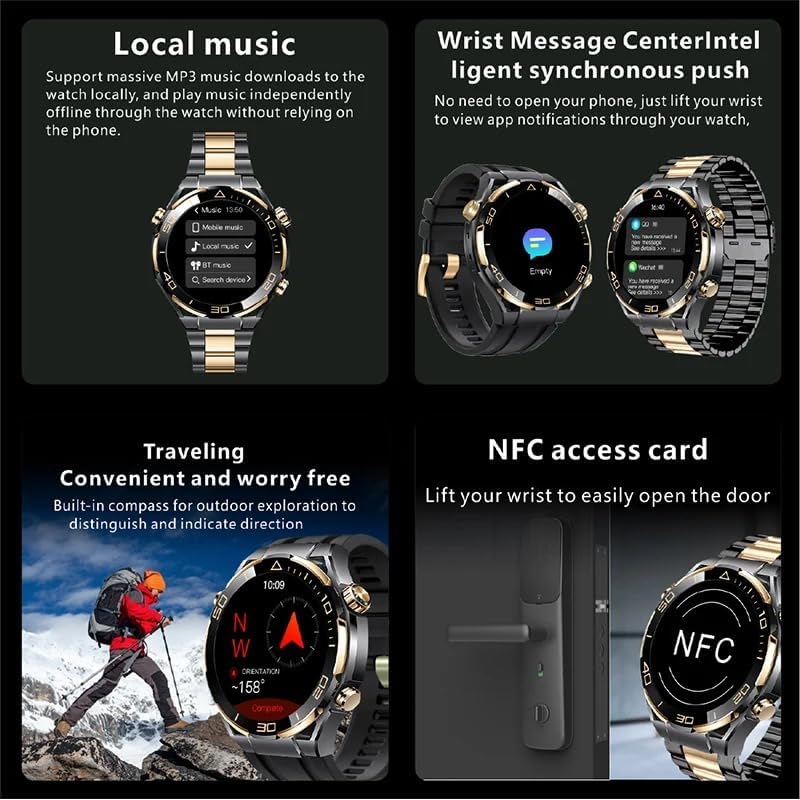 Four panels showing advanced features of S30 Max Smart Watch