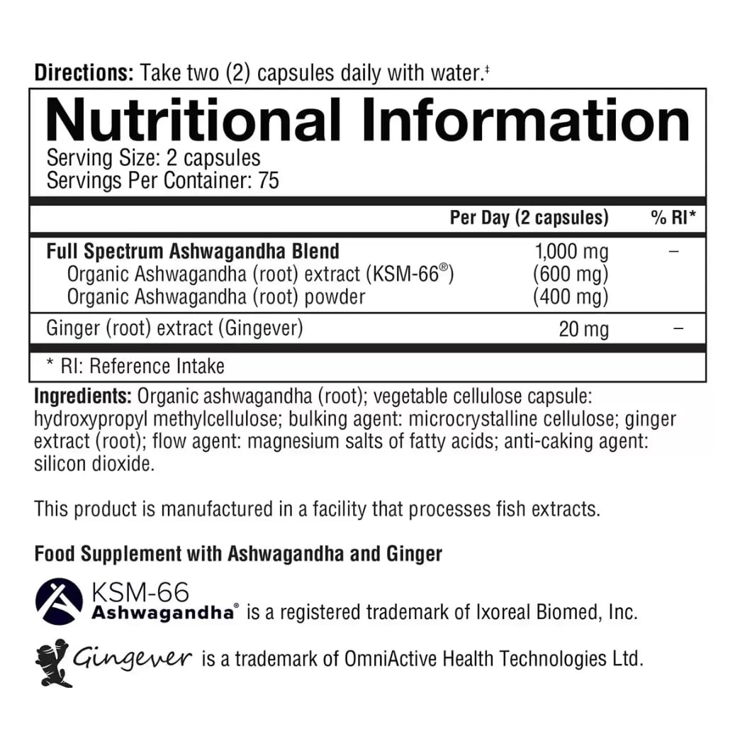 Youtheorry Ashwagandha Bienestar general, sin gluten, sin lácteos, 150 cápsulas vegetarianas