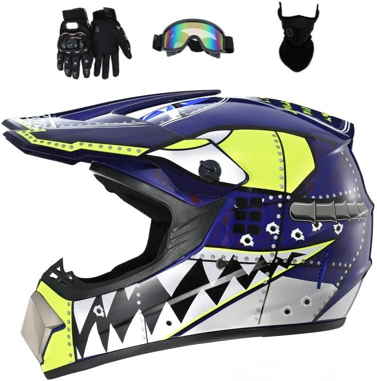 Miniatura 1 de Casco de motocross todoterreno, casco para moto de calle, casco para motocicleta, ATV, BMX, MX, con guantes, gafas y máscara para unisex, jóvenes y