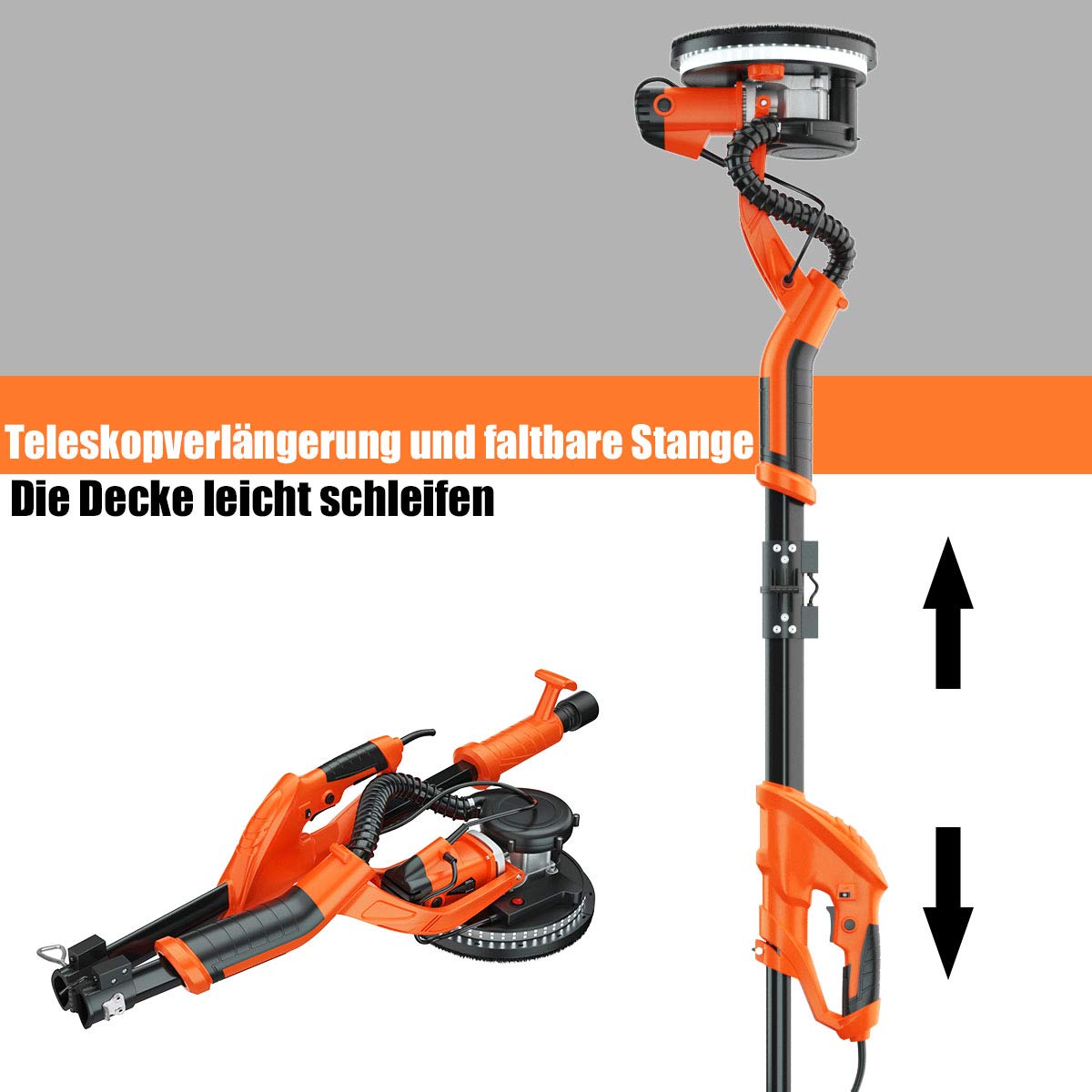 COSTWAY Szlifierka do płyt gipsowo-kartonowych, system zbierania kurzu, szlifierka ścienna, 750 W, 800-1750 obr./min, Ø 225 mm, 12 tarcz szlifierskich, światło LED