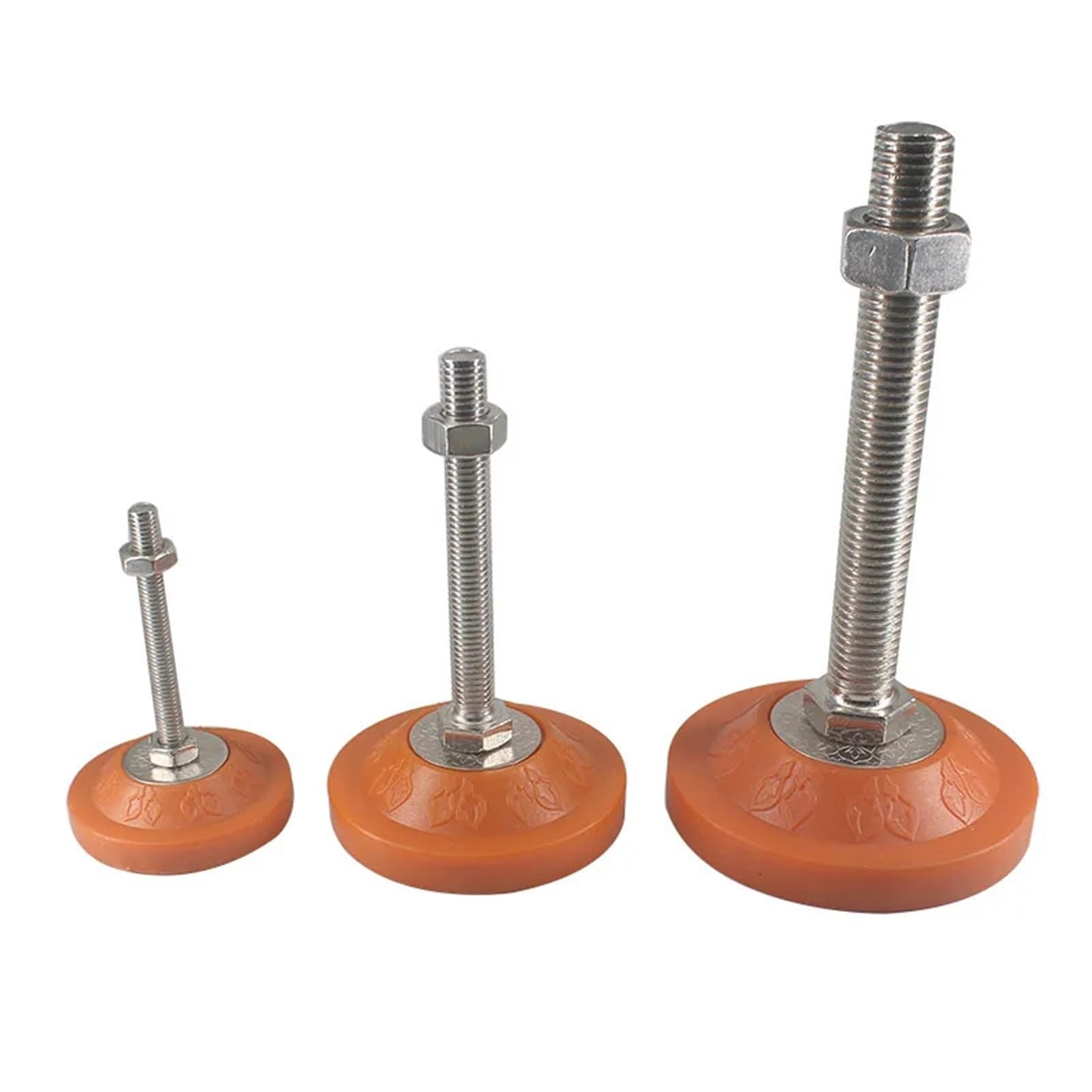Pies niveladores industriales M24 con base de PVC reforzada de 100 mm