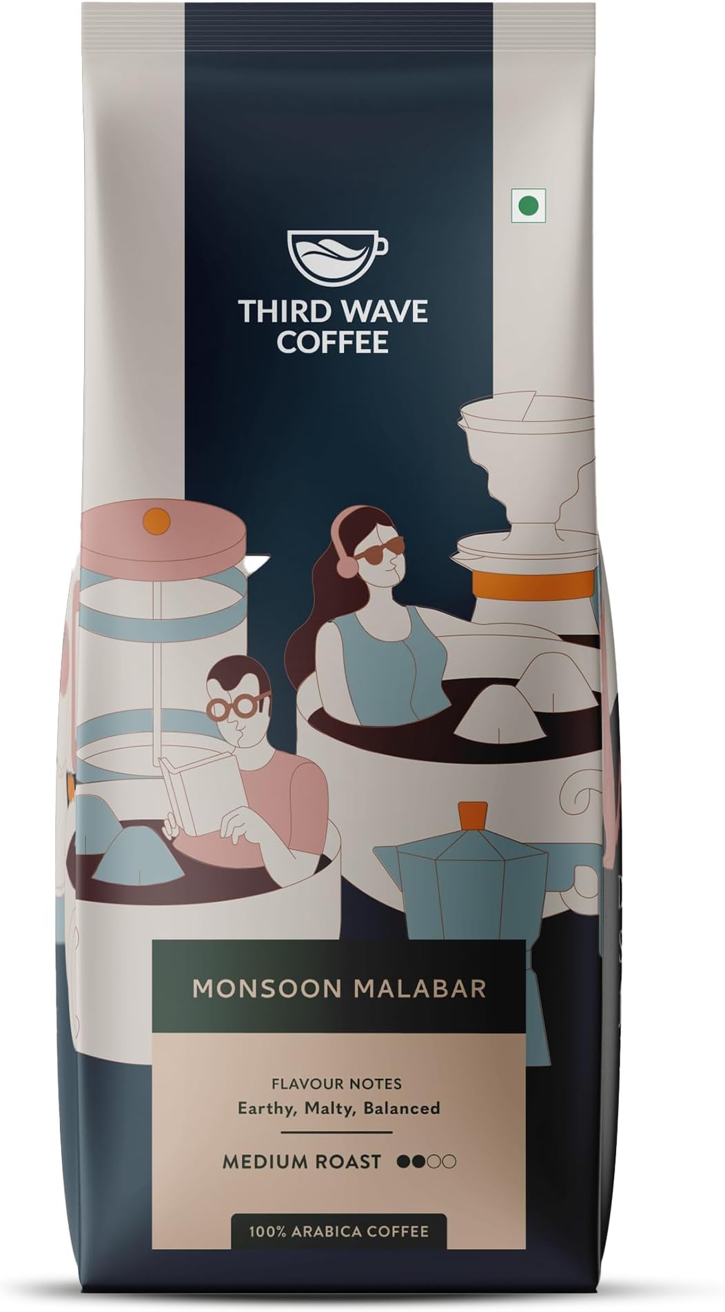 Monsoon Malabar Arabica Coffee, Medium Dark Roast, Fine Grind for Moka Pot, 250Gm