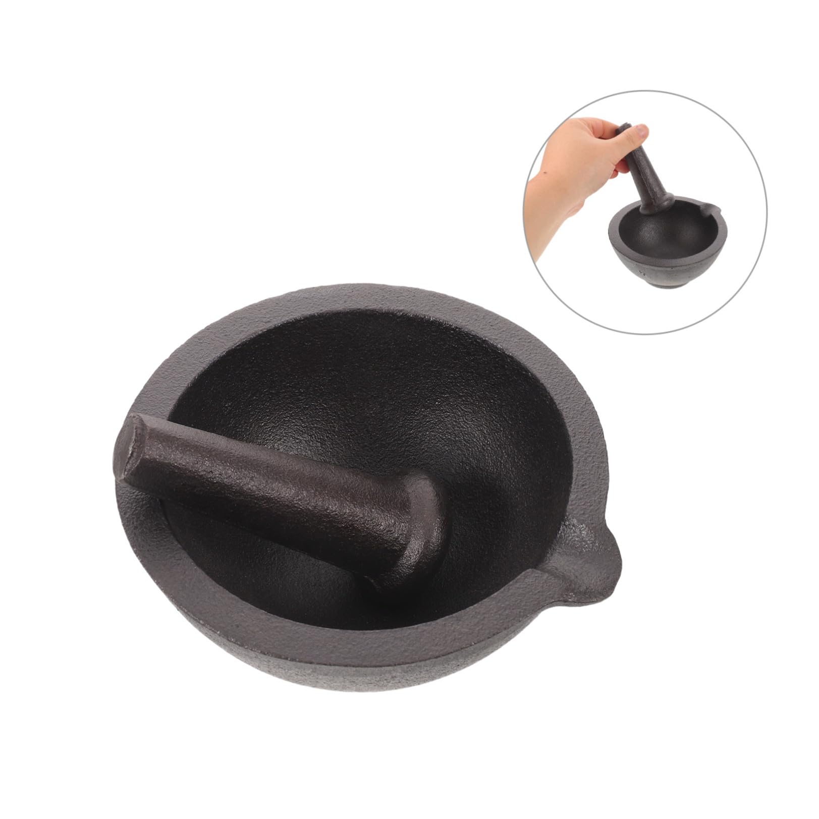Mortier et Pilon en Fonte Noire, Broyage Manuel Polyvalent Cuisine