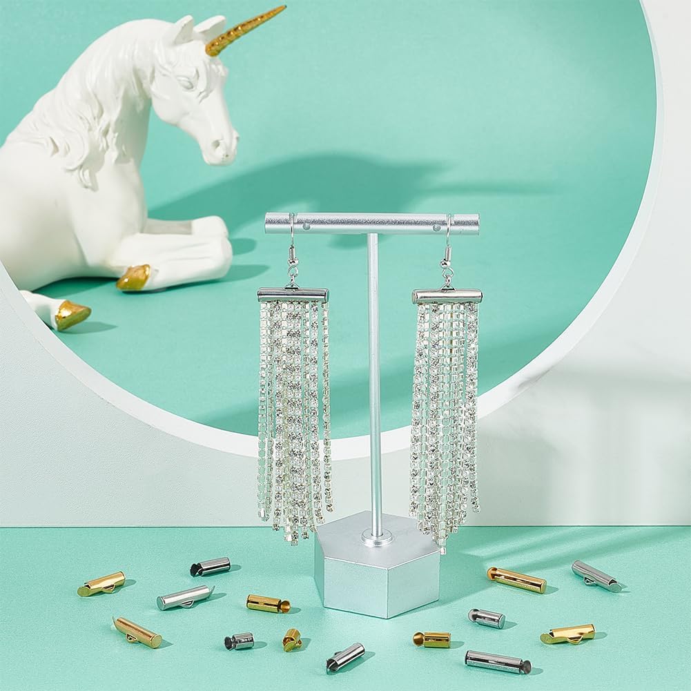 UNICRAFTALE 100 Pcs 5 Sizes 2 Colors Stainless Steel Slide On End Clasp Tubes Slider End Caps Crimp End Tube Slider Clasp for Seed Beads Necklace Bracelet Jewelry Making Clasps - Image 2