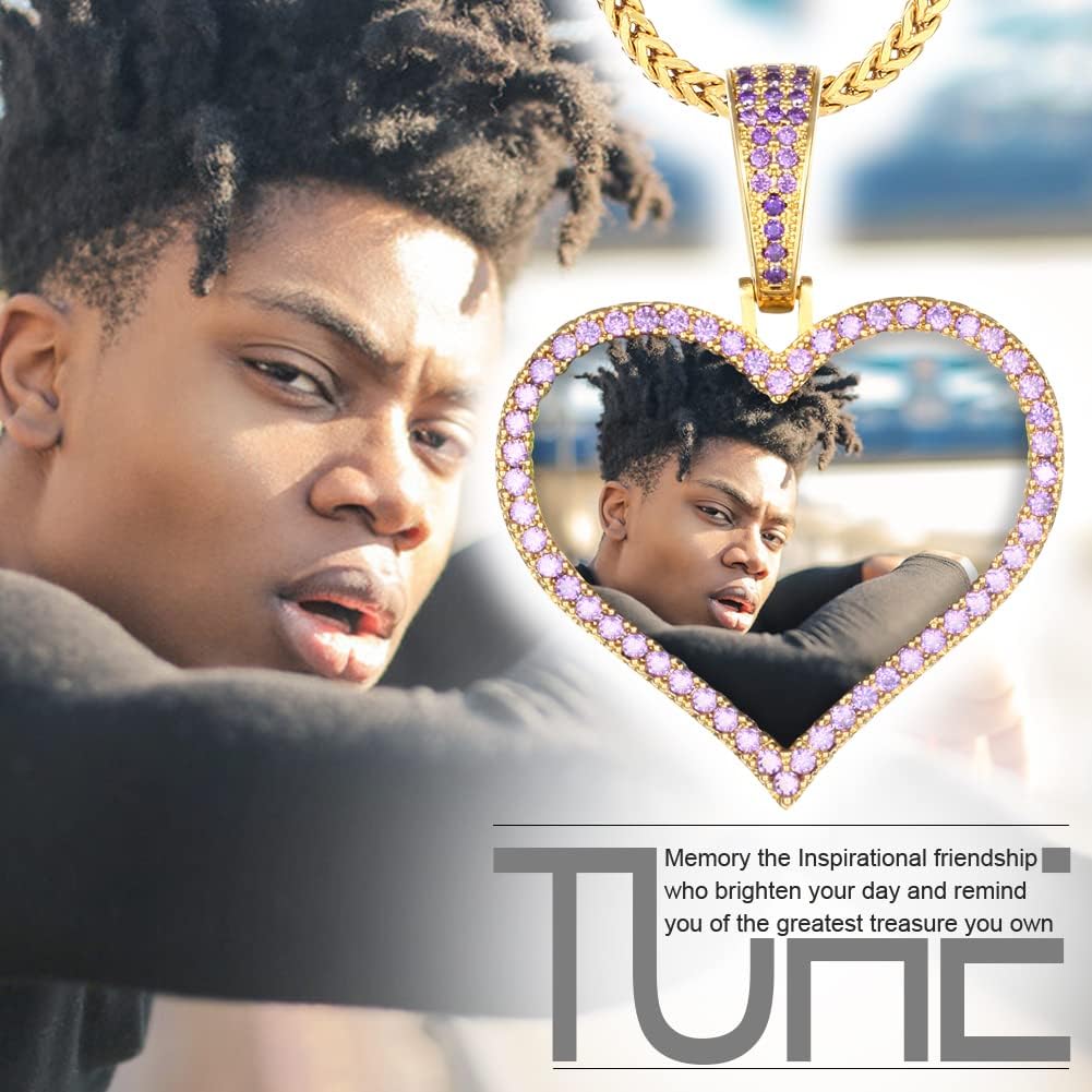 TUHE Custom Picture Necklace Personalized Hip Hop Iced out Heart Angle Wings Pendant Photo Necklace for Men Women Memory Chain Necklace Customized with Picture Rope/Tennis/Cuban Chain Necklaces