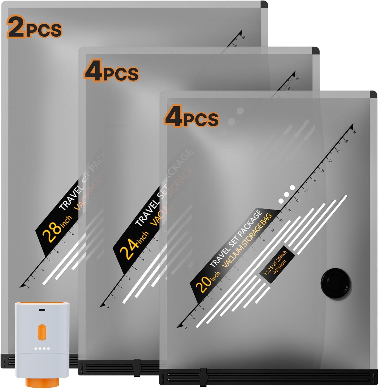 Vacuum Bags with Wireless Pump for Travel & Home Storage (10 Pack)