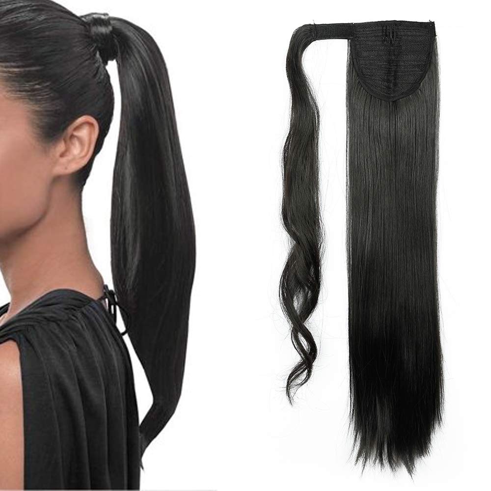 Silk-co 26" Natural Black Ponytail Hair Extension Clip in on Pony Tail Synthetic Straight Hairpiece