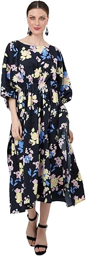 Miss Lavish London Vestidos caftán Caftán largo para mujer con bolsillos Vestido de vacaciones para ropa de descanso y playa listo para cubrir