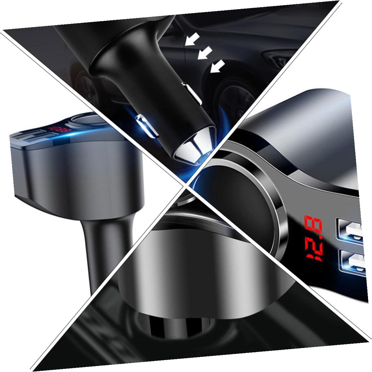 Cargador Rápido para Coche De Metal Cargador De Coche Pantalla Digital De Teléfono Móvil USB Dual para Viajes