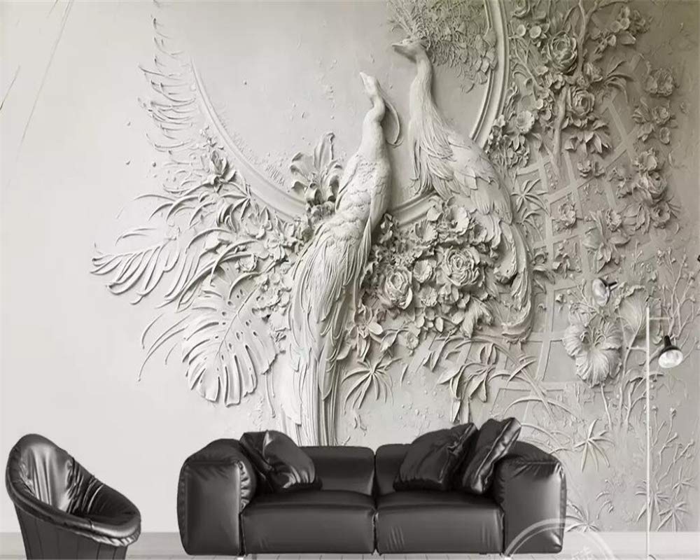 JLDWYKK 3D Living Room Mural Embossed Peacock Bedroom Wall Stickers Living Room TV Background Wall Home Decoration Wall Art