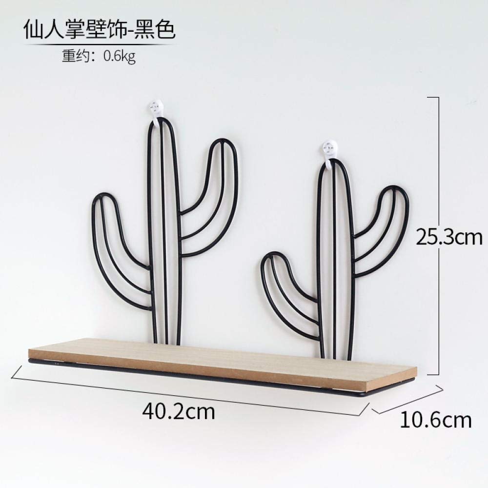 MZTYX Us Simple Solid Wood Wall Shelf Word Divider Creative Cactus Wall Hanging Living Room Wall Storage Finishing Rack-Black