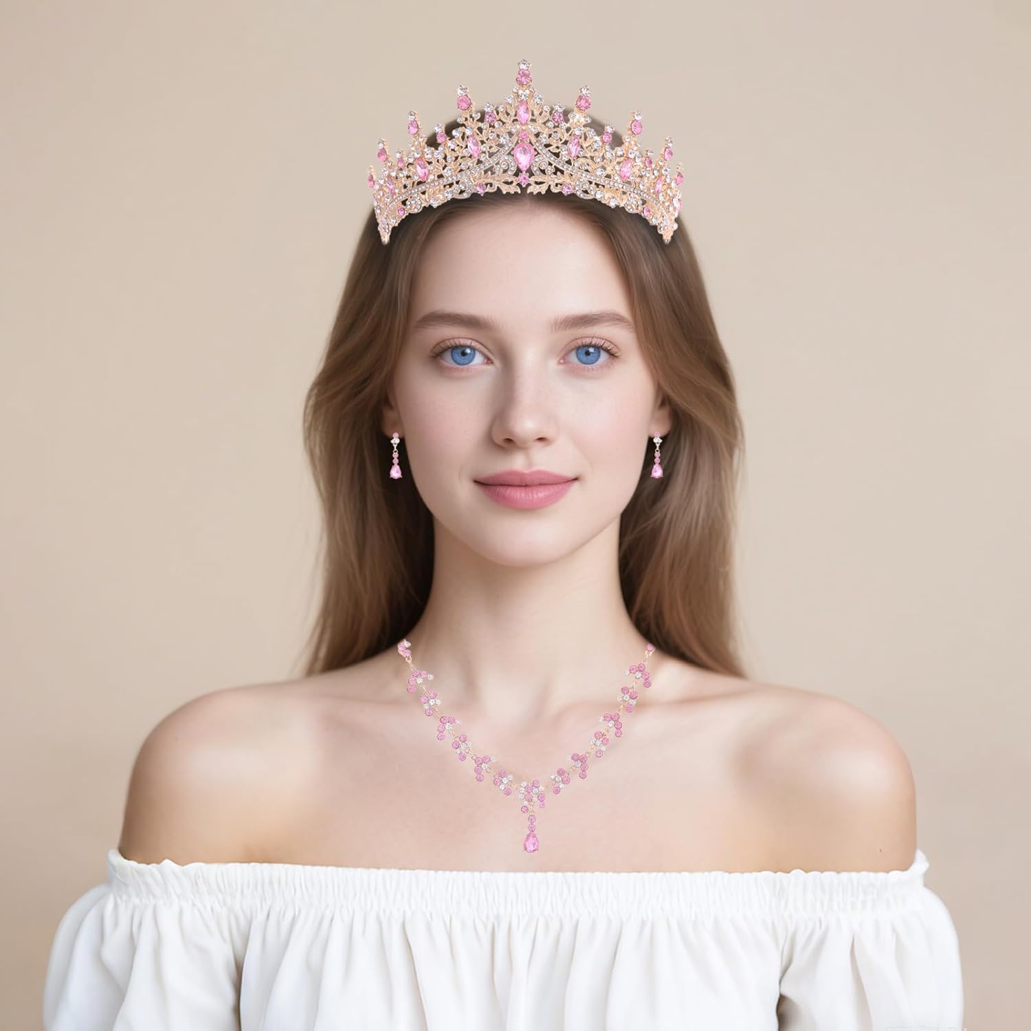 Tiaras and Crowns Jewelry Set for Women Tiaras Earrings and Necklace for Wedding Rhinestone Crystal Bridal Jewelry Sets for Costume Birthday Party Prom Gifts - Image 6