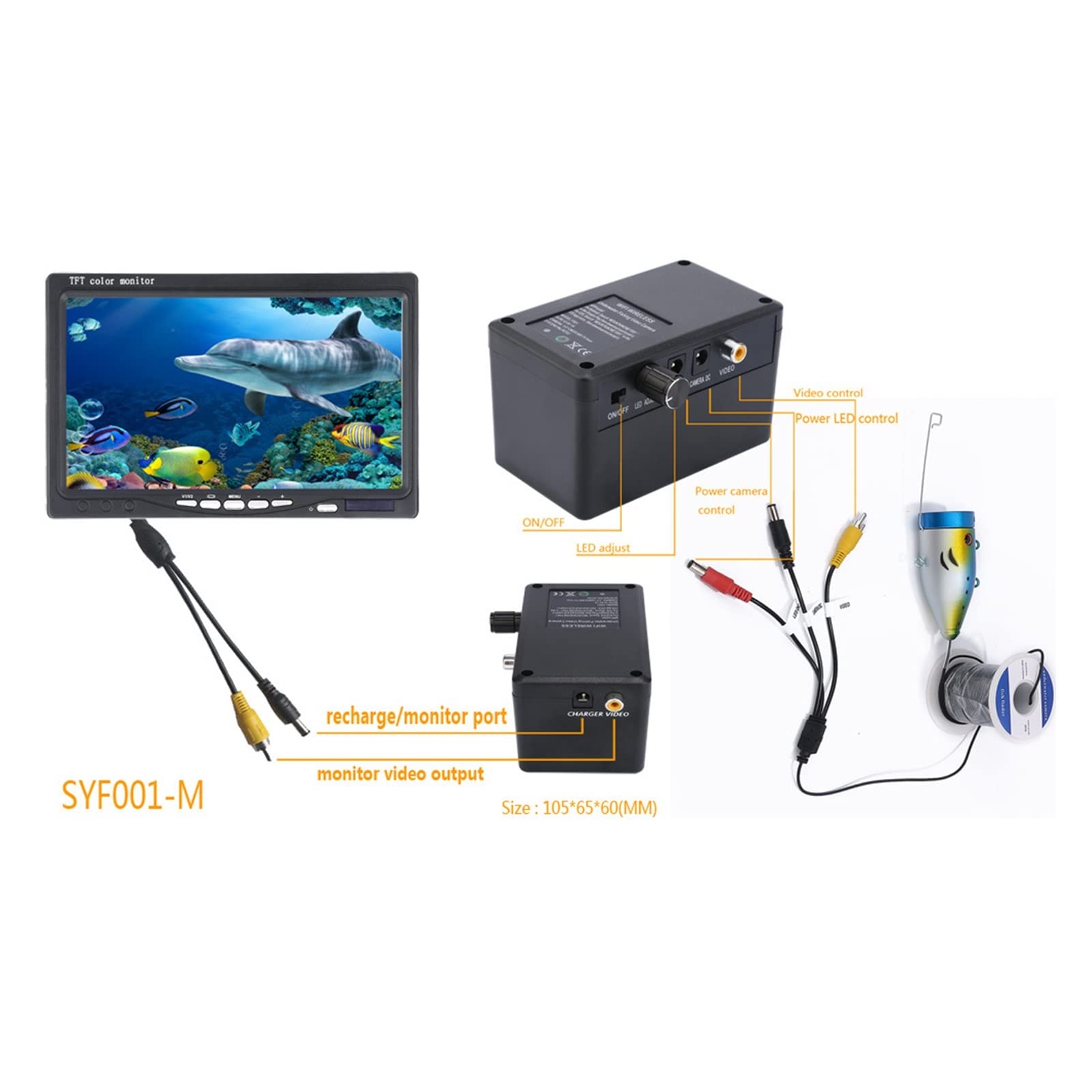 2. 0 M / 30m / 50m 100 0TVL Podwodny Łowienie ryb Kamera wideo 12 PCS LED. Światła z monitorem kolorów 7 "(SYF001M-30M)