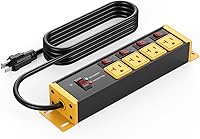 CCCEI 20 Amp Heavy Duty Surge Protector Power Strip, 4 Outlets Individual Switches, 6FT 12 Gauge Cord, Wall Mount for Garage Workshop - Yellow